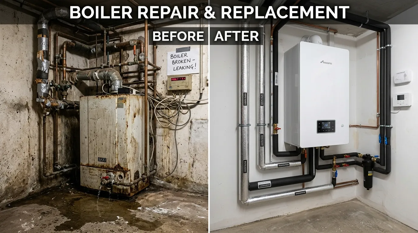 Before and after boiler repair and replacement by Centennial Auro Plumbing in Aurora, CO