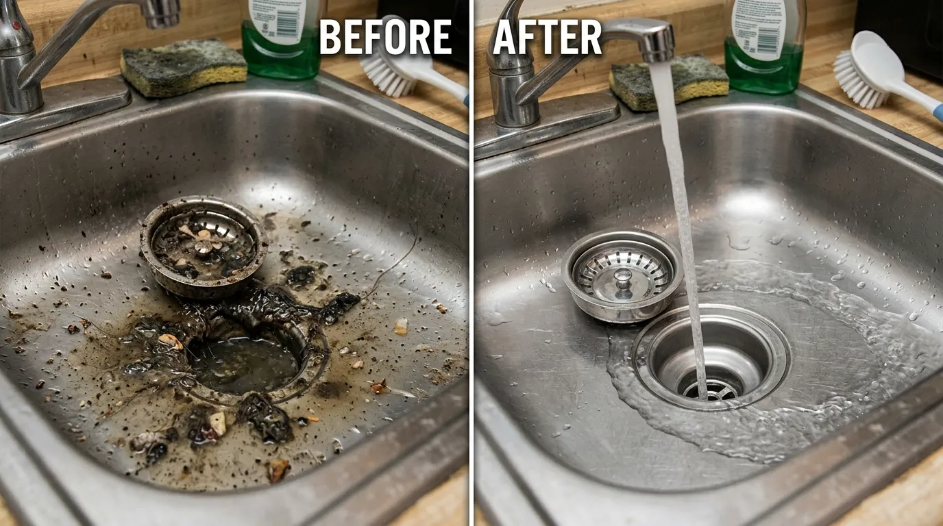 Drain Cleaning Before and After - Centennial Auro Plumbing Aurora CO showing a clogged drain transformed into clean flowing drainage after professional service