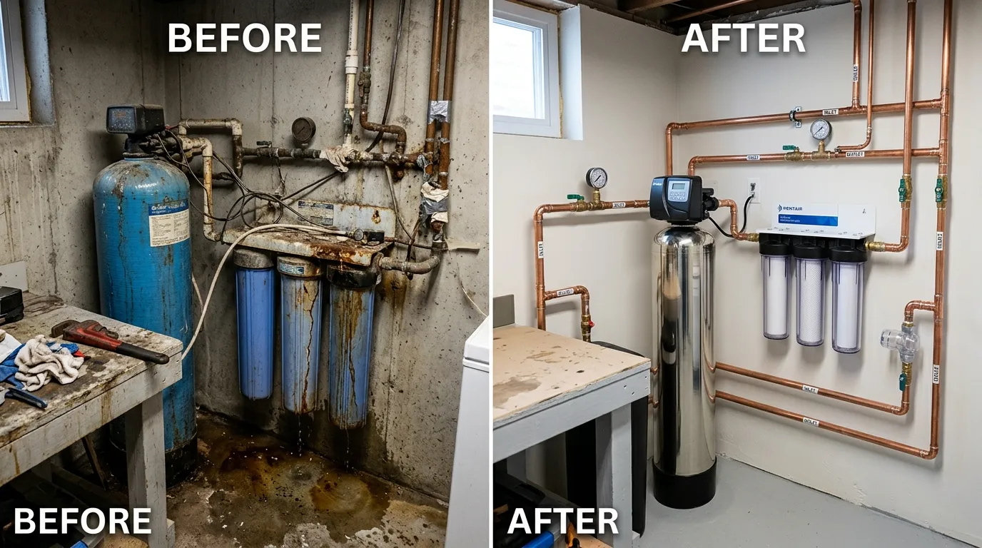 Before and after water filtration repair and replacement by Centennial Auro Plumbing in Aurora, CO